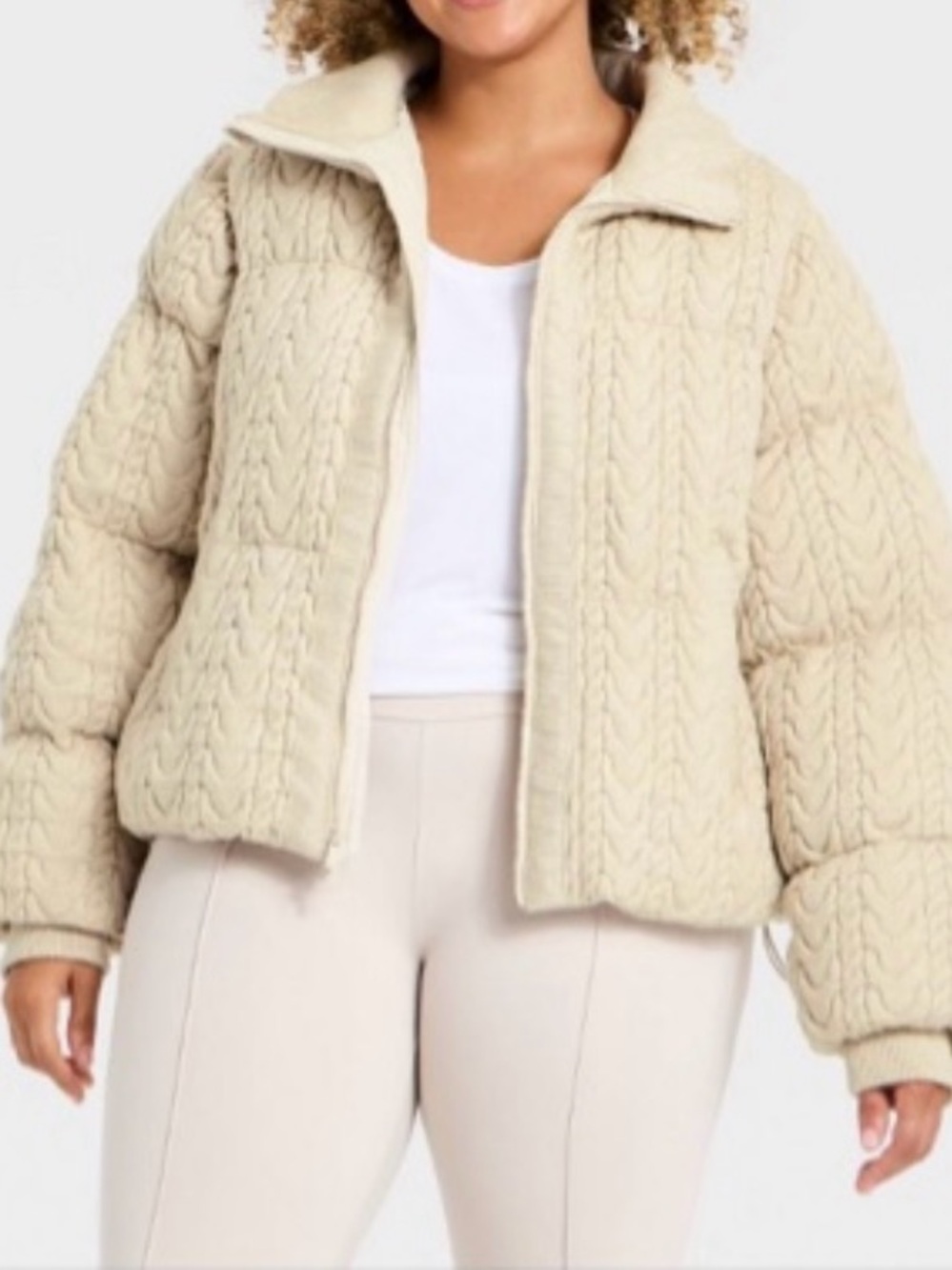 all in motion Cream Quilted Cable-Knit Puffer Jacket